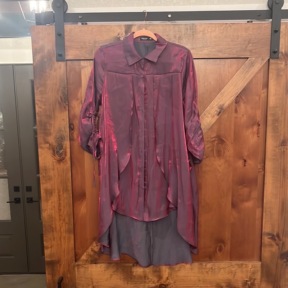 💜Purple-Pink💕 Iridescent, Draw-string button sleeve, Overlay, SHEIN Dress